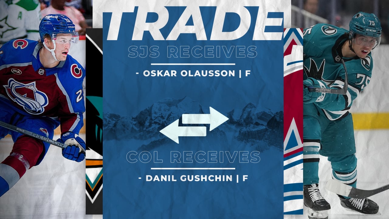 Preview Обмен хоккеистами: Данил Гущин перешел в Avalanche, Оскар Олауссон — в Sharks